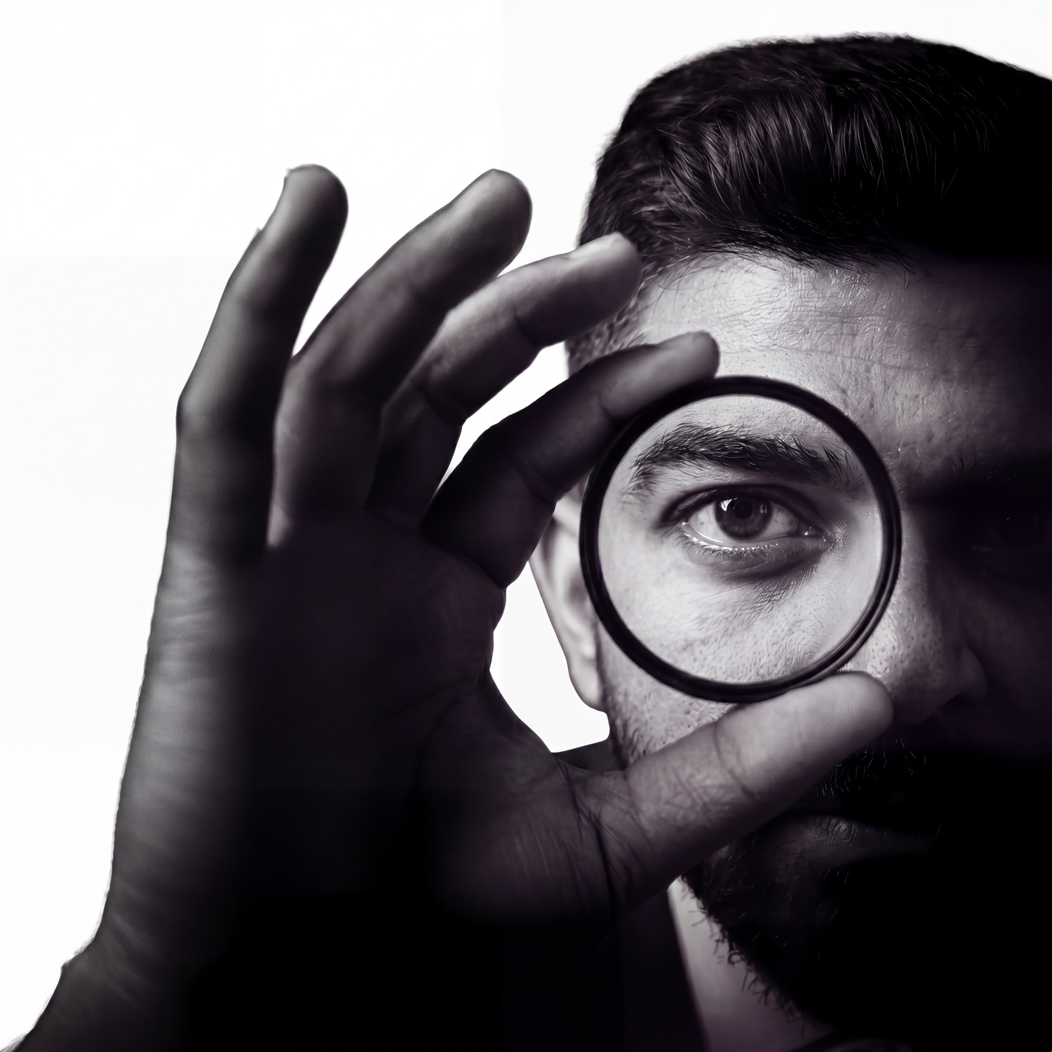 Shuhail Ahamed examining a detail through a loupe